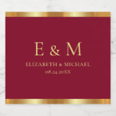 Burgundy Red Save the Date Gold Text Monogram Sparkling Wijnetiket (Enkel label)