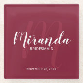 Burgundy Red Script - Aangepaste bridesmaïden Glazen Onderzetter (Voorkant)