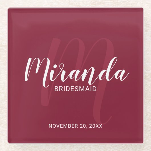 Burgundy Red Script - Aangepaste bridesmaïden Glazen Onderzetter (Voorkant)