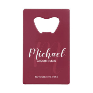 Burgundy Red Script - Aangepaste Groomsmen Creditkaart Flessenopener