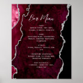 Burgundy Red Silver Agate Script Wedding Bar Menu  Poster (Voorkant)