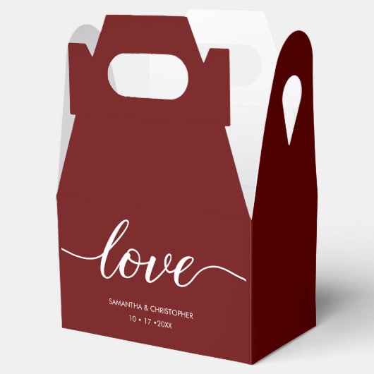 Burgundy Red Simple & Elegant Love Wedding ScrIpt Bedankdoosjes (Geopend)