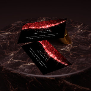 Burgundy Red Sparkly Diamond Glitter Black Visitekaartje