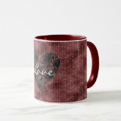 Burgundy Red Stripes Black Faux Lace Floral Heart Mok (Voorkant rechts)