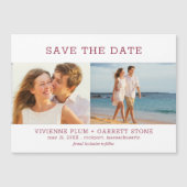 Burgundy Red Text 2 Photo Weddenschap Save the Dat Magnetische Uitnodiging (Voorkant)