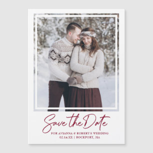 Burgundy Red Text en foto Save the Date Magnetische Uitnodiging
