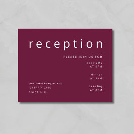 Burgundy Red Typografie Elegant Wedding Reception Informatiekaartje