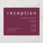 Burgundy Red Typografie Elegant Wedding Reception Informatiekaartje (Voorkant)