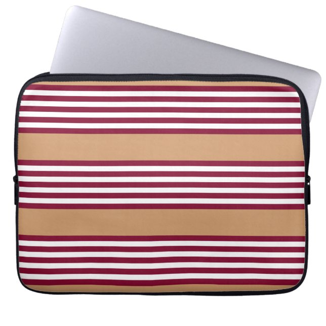 Burgundy red vijf strepen patroon laptop sleeve (Voorkant)