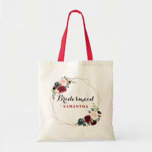 Burgundy Red waterverf Floral Bridesmaid gift Tote Bag