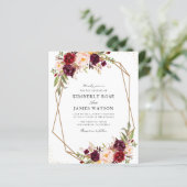 Burgundy red waterverf floral bruiloft-uitnodiging (Staand voorkant)