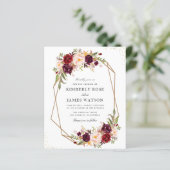 Burgundy red waterverf floral bruiloft-uitnodiging (Staand voorkant)