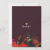 Burgundy Red Waterverf Floral Gold Script Weduwsch Kaart (Achterkant)