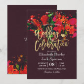 Burgundy Red Waterverf Floral Gold Script Weduwsch Kaart (Voorkant / Achterkant)