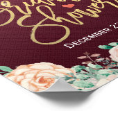 Burgundy Red Waterverf Floral Vrijgezellenfeest Si Poster (Hoek)