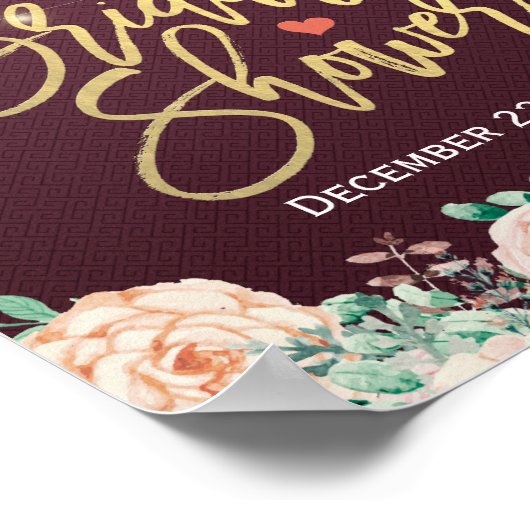 Burgundy Red Waterverf Floral Vrijgezellenfeest Si Poster (Hoek)