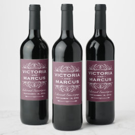 Burgundy Red Wedding Monogram Wine Fles Favor Wijn Etiket