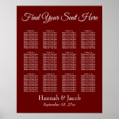 Burgundy Red Wedding Reception Sezing Chart Poster (Voorkant)