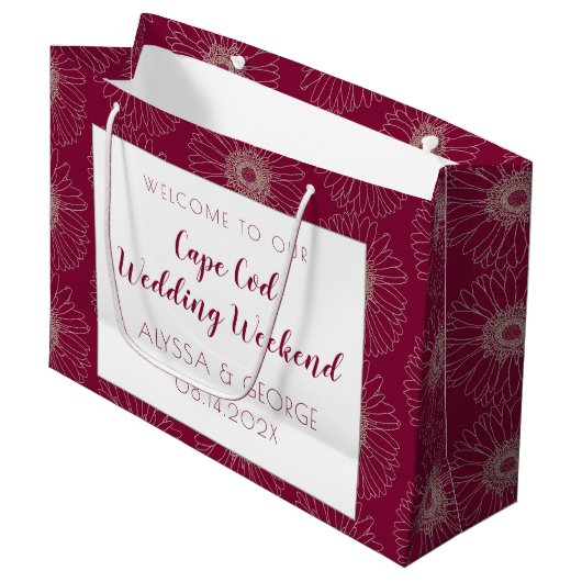 Burgundy Red Wedding Welcome Paper Gift Bag Groot Cadeauzakje (Voorkant Gekanteld)