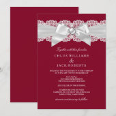 Burgundy Red Wedding White Pearl Bow Wedding Kaart (Voorkant / Achterkant)