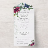 Burgundy Red White Blue Floral Christelijk huwelij All In One Uitnodiging (Binnen)