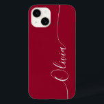 Burgundy Red White Elegant Calligraphy Script Name Case-Mate iPhone 14 Hoesje<br><div class="desc">Burgundy Red White Elegant Calligraphy Script Custom Personalized Name iPhone 14 Smart Phone cases kenmerkt een modern en trendy eenvoudig en stijlvol ontwerp met uw gepersonaliseerde naam in elegante handgeschreven kalligrafie script typografie op een woeste rode achtergrond. Ontworpen door ©Evco Studio www.zazzle.com/store/evcostudio</div>