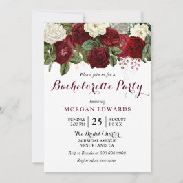 Burgundy Red White Floral Bachelorette Party Kaart