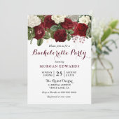 Burgundy Red White Floral Bachelorette Party Kaart (Staand voorkant)