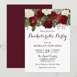 Burgundy Red White Floral Bachelorette Party Kaart