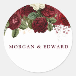 Burgundy Red White Floral bruiloft Verloving Ronde Sticker