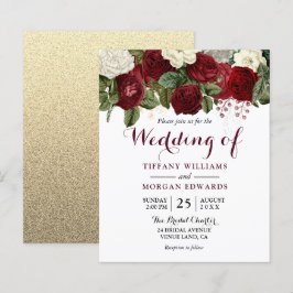 Burgundy Red & White Floral Budget Weddenschap Inv