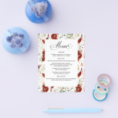 Burgundy Red White Floral Elegant Wedding Menu (Enkel)