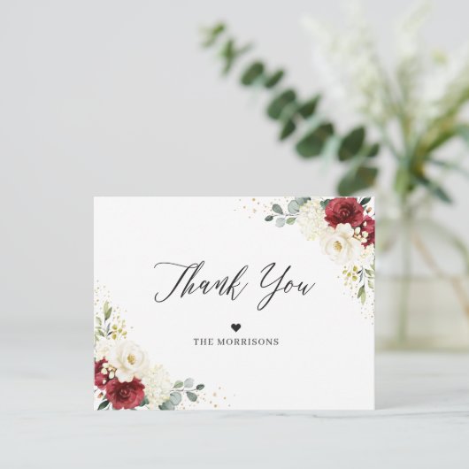 Burgundy Red White Floral Gold Confetti Briefkaart (Staand voorkant)