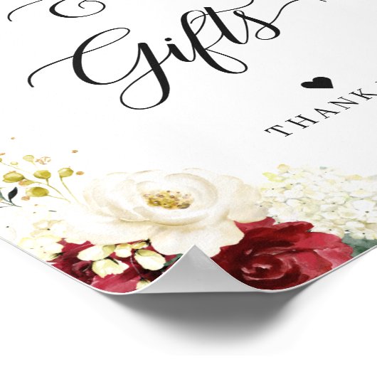 Burgundy Red White Floral-Kaarten en cadeaubonzen Poster (Hoek)