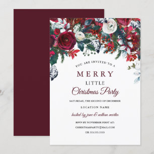 Burgundy Red White Floral-kerstfeest Kaart
