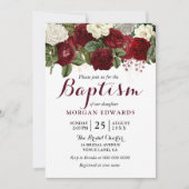 Burgundy Red White Floral Neutral Baptism Invite Kaart (Voorkant)