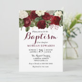 Burgundy Red White Floral Neutral Baptism Invite Kaart (Staand voorkant)