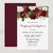 Burgundy Red White Floral Wedding Celebration Kaart (Voorkant / Achterkant)
