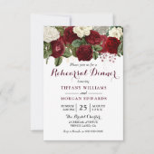 Burgundy Red White Floral Wedding Rehearsal Dinner Kaart (Voorkant)