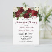 Burgundy Red White Floral Wedding Rehearsal Dinner Kaart (Staand voorkant)