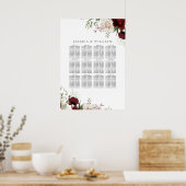 Burgundy Red White Floral Wedding Seating Chart Poster (Keuken)