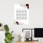 Burgundy Red White Floral Wedding Seating Chart Poster (Thuiskantoor)