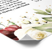 Burgundy Red White Floral Wedding Seating Chart Poster (Hoek)