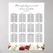 Burgundy Red White Floral Wedding Seating Chart Poster (Voorkant)