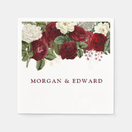 Burgundy Red White Floral Wedding Verloving Servet