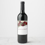 Burgundy Red White Floral Wedding Verloving Wijn Etiket (Voorkant)