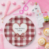 Burgundy Red White Heart Ribbon Birthday Papieren Bordje (Feest)