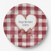 Burgundy Red White Heart Ribbon Birthday Papieren Bordje (Voorkant)