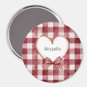 Burgundy Red White Heart Ribbon Valentine's Day Magneet (Voorkant / Achterkant)