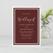 Burgundy Red White Modern Elegant Simple Wedding Kaart (Staand voorkant)